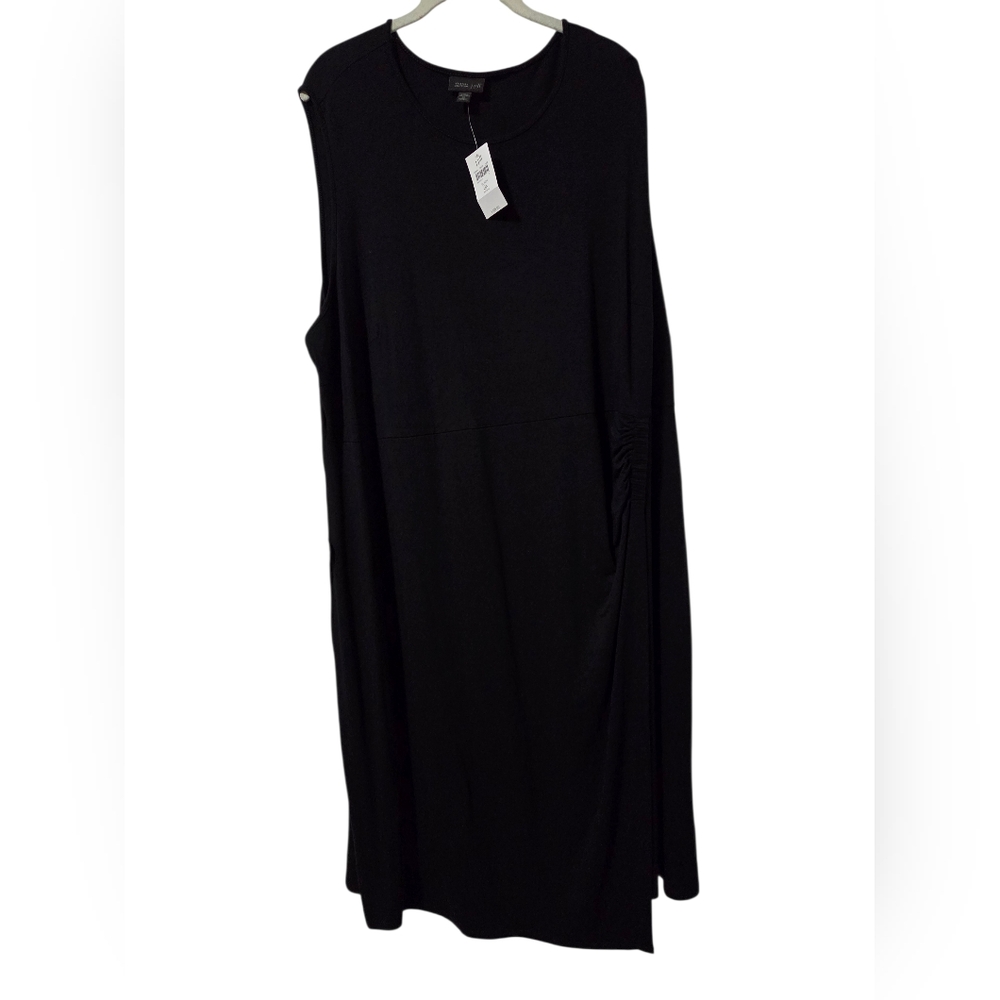 J. Jill NWT Wearever Dress Women 3X Faux Wrap Black Sleeveless Stretch Minimal